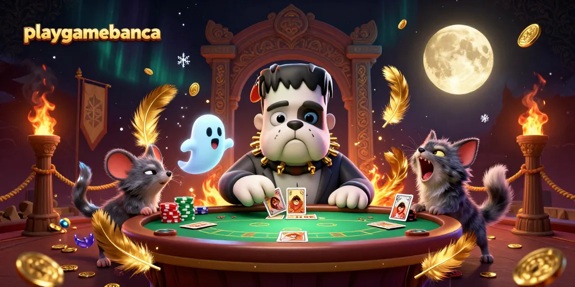 Experience thrilling poker action with playgamebanca's vibrant 3D casino illustration featuring fantasy characters.